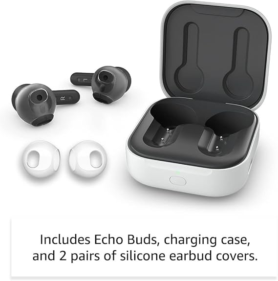 Amazon Echo Buds (newest model), True Wireless Bluetooth 5.2 Earbuds with Alexa, audio personalization, multipoint, 20H battery with charging case, fast charging, sweat resistant, Black